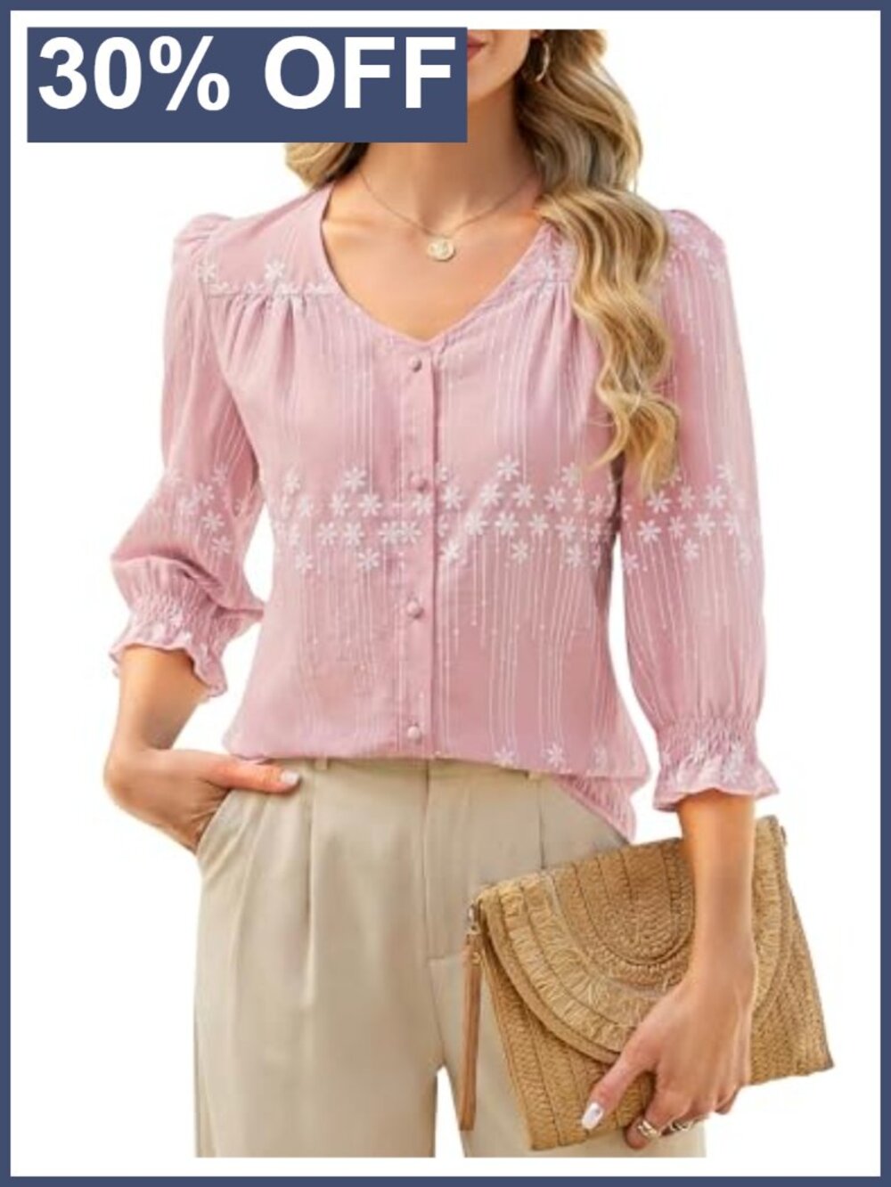 Womens 3/4 Sleeve Button Down Blouse Boho Floral Summer Top